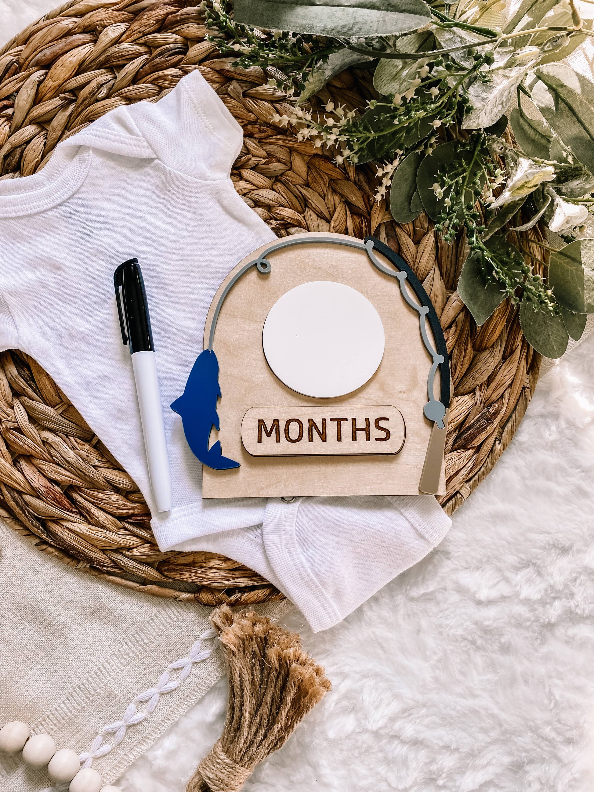 Fishing Baby Monthly Milestone Dry Erase Sign