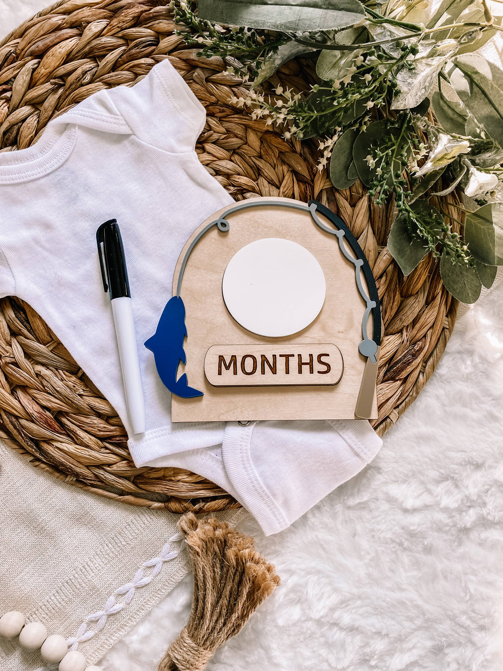 Fishing Baby Monthly Milestone Dry Erase Sign