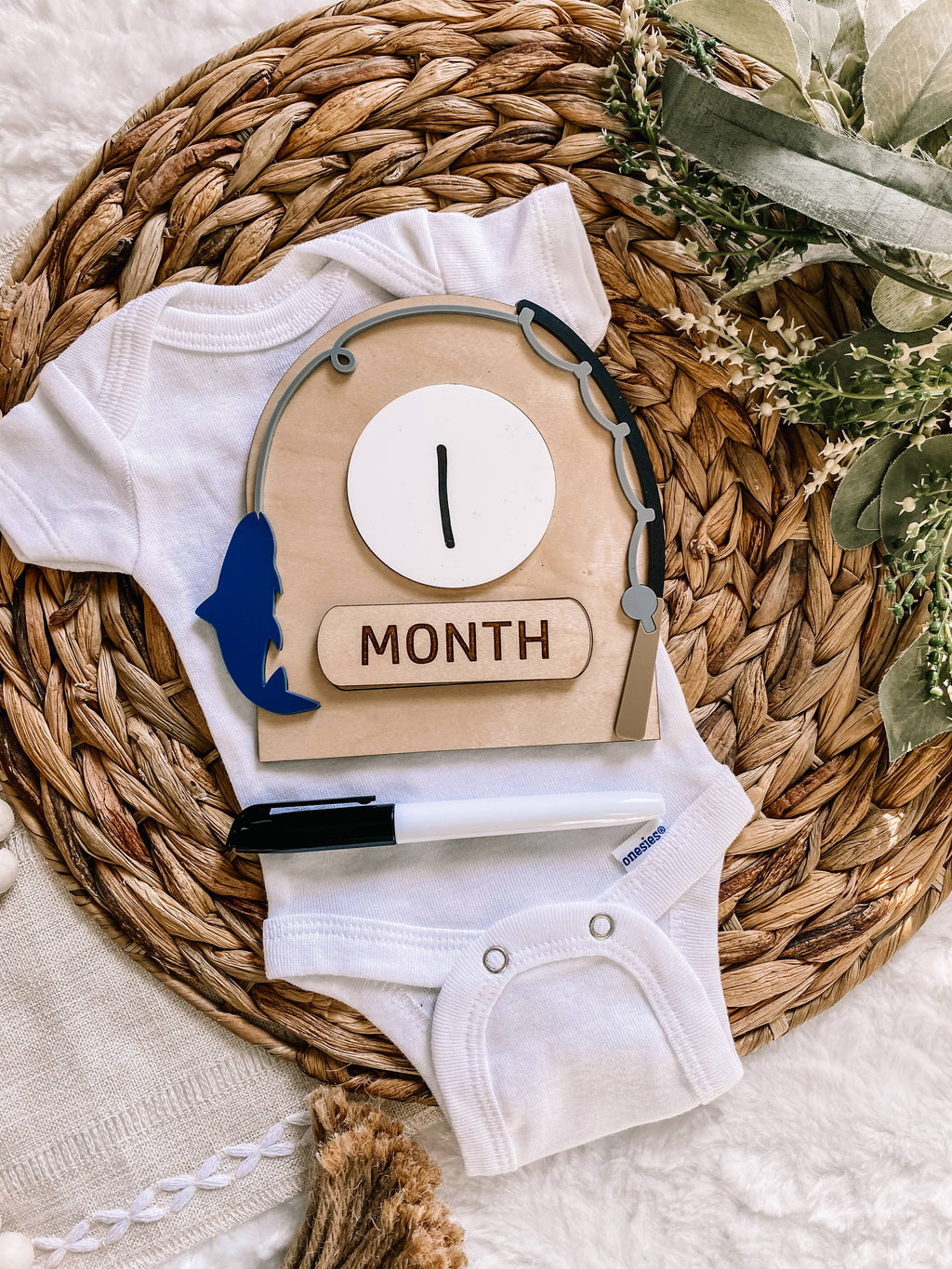 Fishing Baby Monthly Milestone Dry Erase Sign