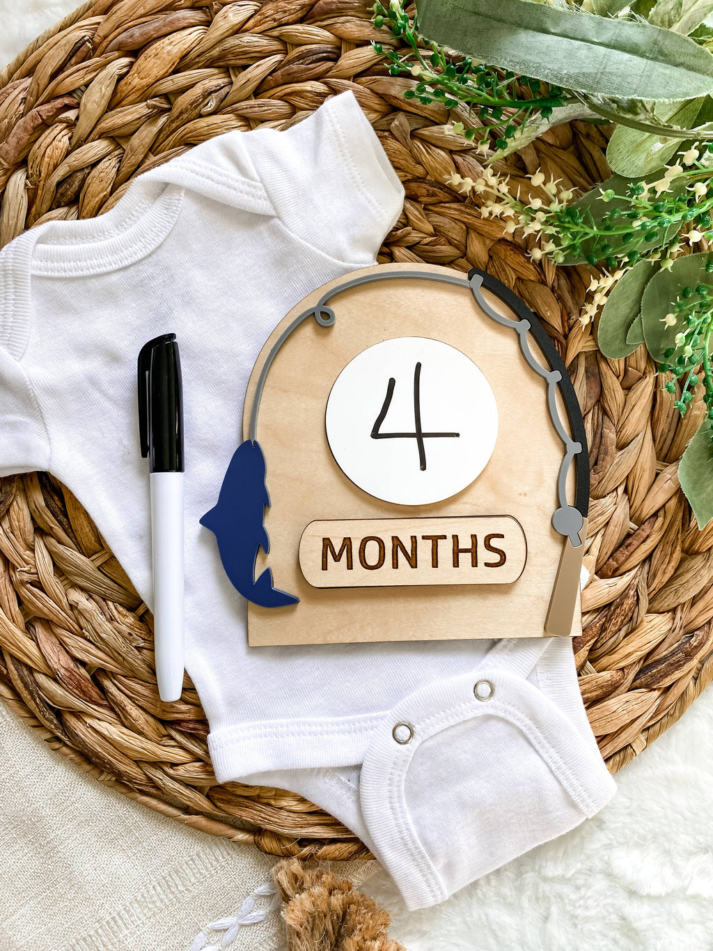 Fishing Baby Monthly Milestone Dry Erase Sign